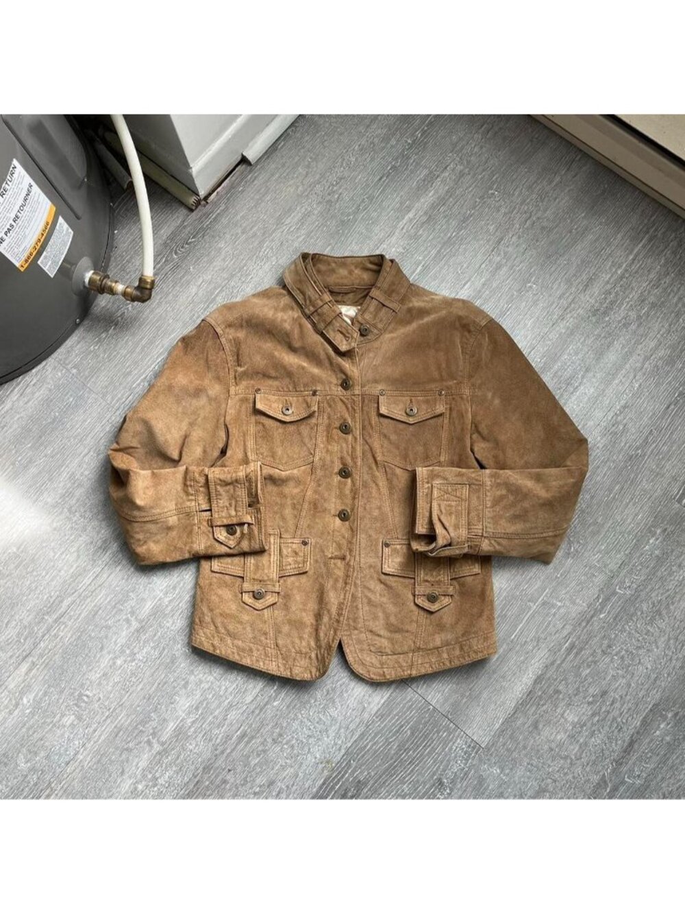 Beige / Tan / Brown Vintage “Idao” Button-Up 100% Leather Western / Boho Jacket